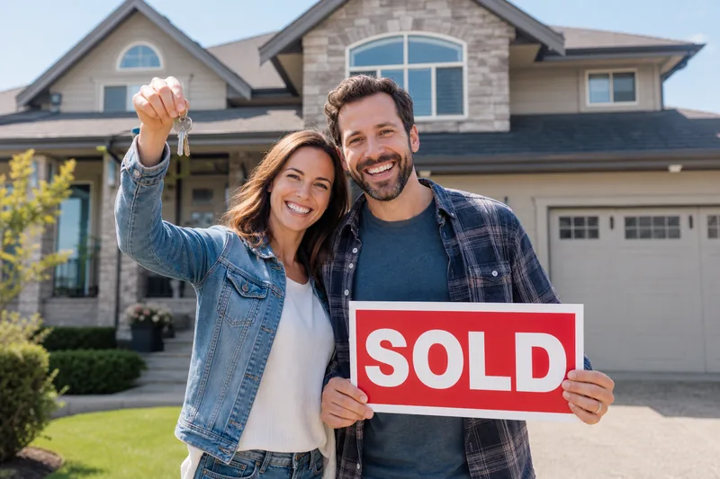 Happy couple celebrating sold home